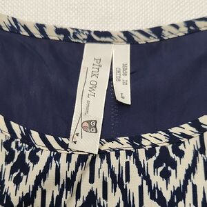 Pink Owl Navy and Cream Patterned Blouse